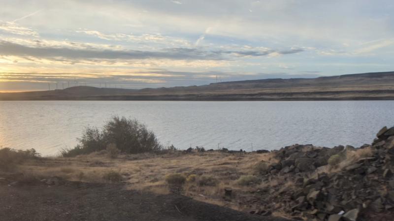 Sunrise over the Columbia river: a desert with a river running through it