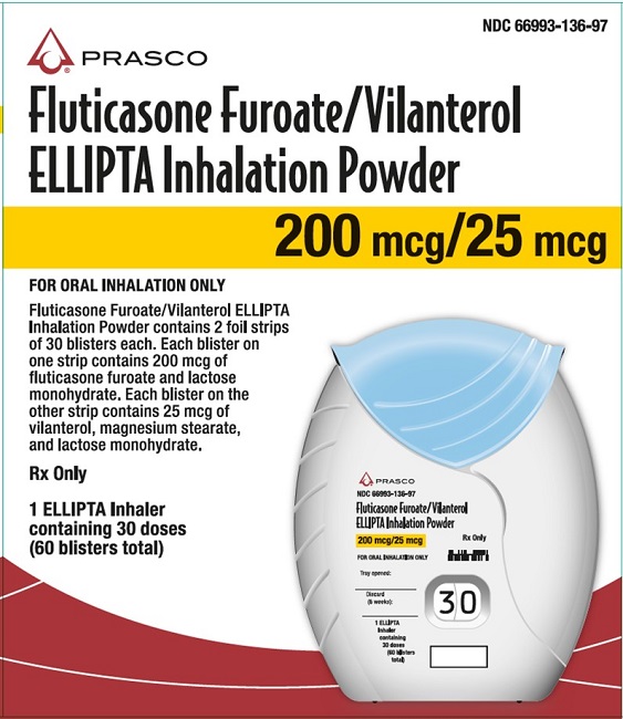 A Prasco Fluticason Furorate/Vilanterol ELLPTA inhaler. It looks just like a Breo inhaler, with a slightly different sticker on the face.